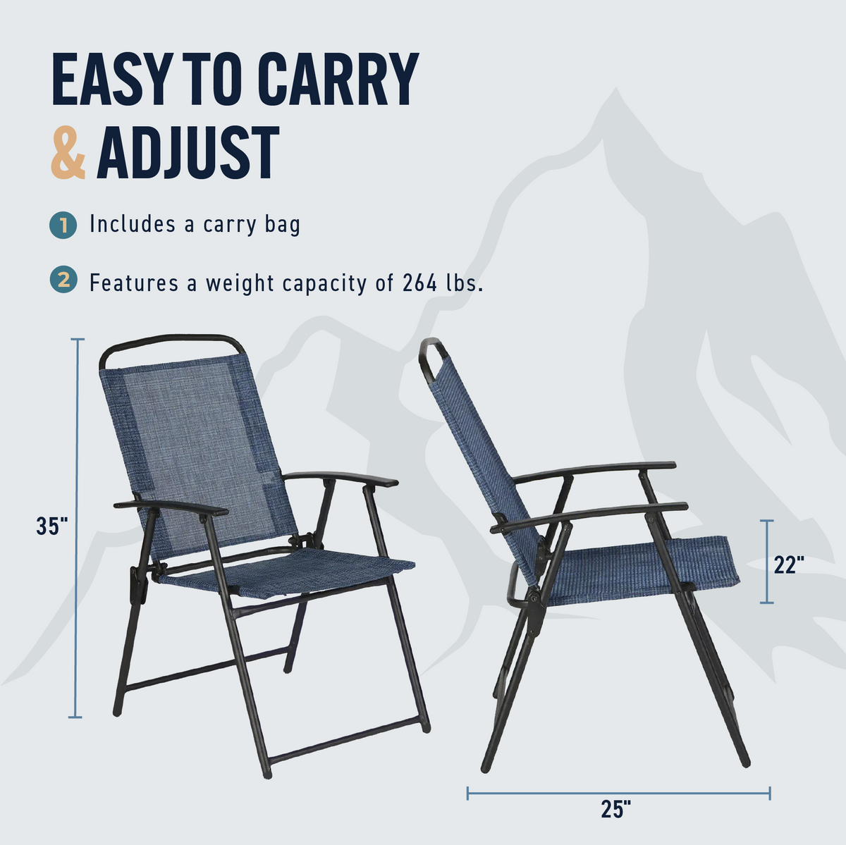 Trappers Peak 3-Piece Folding Outdoor Patio Chairs and Table, Blue - VMInnovations