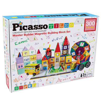 Picasso Tiles 3 in 1 Master Builder Magnetic Kids Toy Block Set, 300 Piece Kit