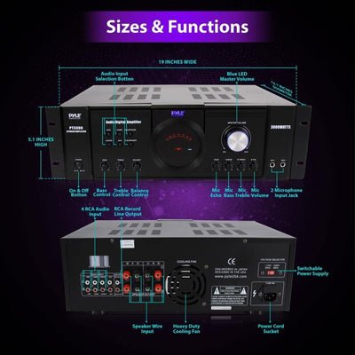PYLE PRO PT3300 3000 Watt Rack Mountable Home Power Stereo LED PA DJ Amplifier