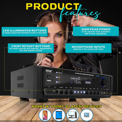 Pyle PT390BTU Digital Home Theater Bluetooth 4 Channel Radio Aux Stereo Receiver - VMInnovations
