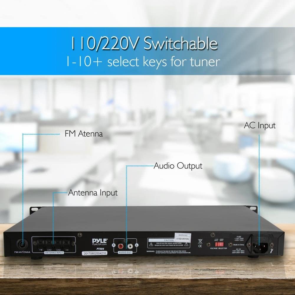 PYLE PT504 Rack Mountable AM/FM Pro Digital Tuner with 60 Radio Station Storage