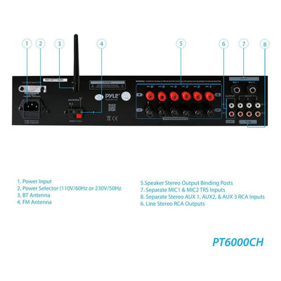 Pyle PT6000CH Bluetooth Home Audio 4200 Watt 6 Channel Amplifier Stereo Receiver - VMInnovations
