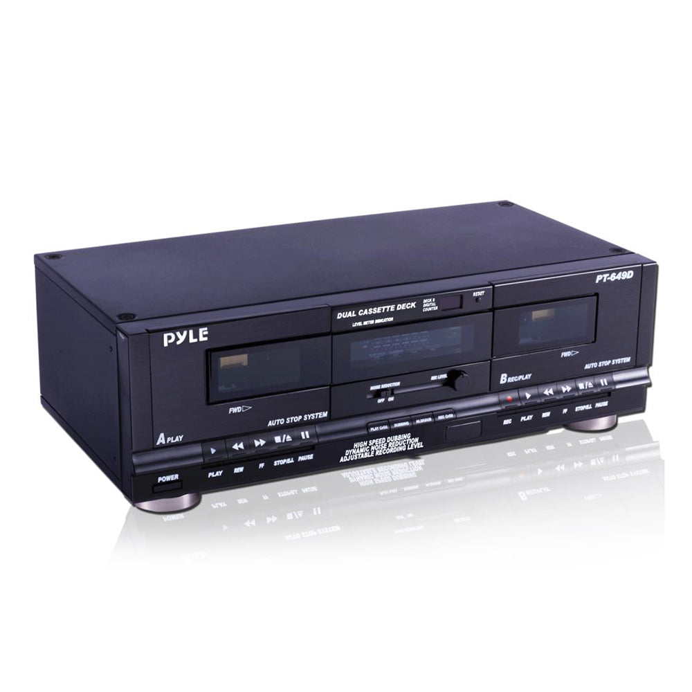 Pyle PT649D Dual Stereo Cassette Deck Player System for Music & Audio Recording - VMInnovations