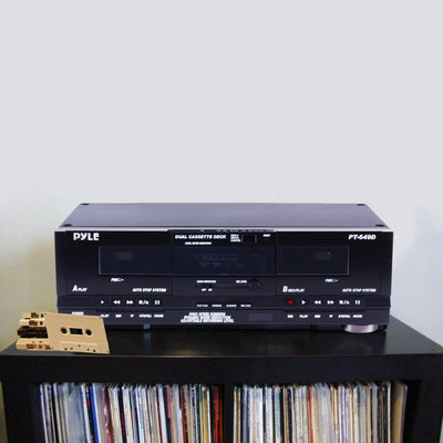 Pyle Dual Cassette Deck Player System for Music & Audio Recording (Open Box)