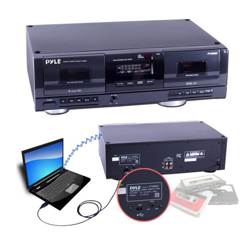 Pyle Dual Stereo Cassette Deck Music Player System with MP3 Converter (Open Box)