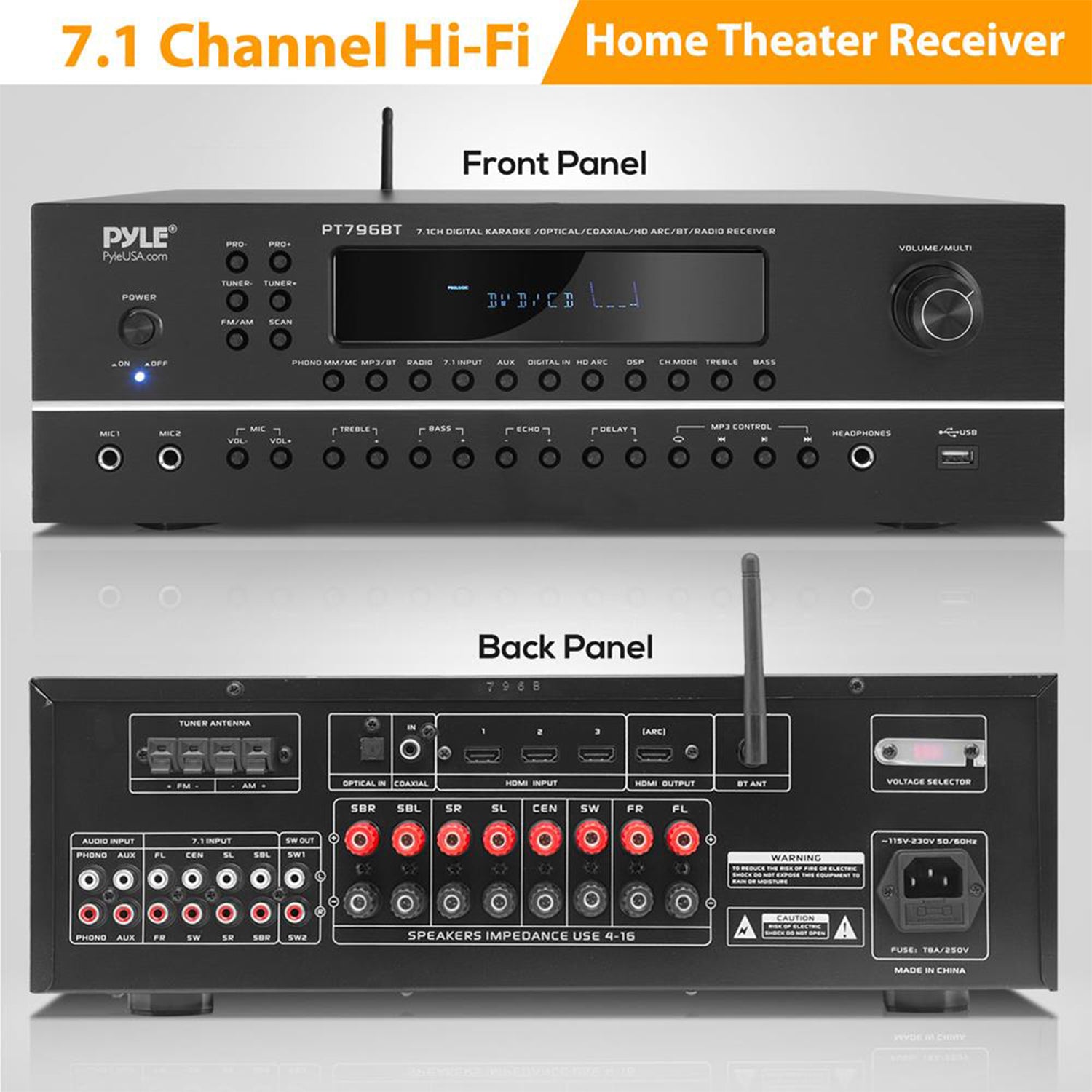 Pyle PT796BT Wireless Streaming Home Theater Receiver with 4K Ultra Support - VMInnovations