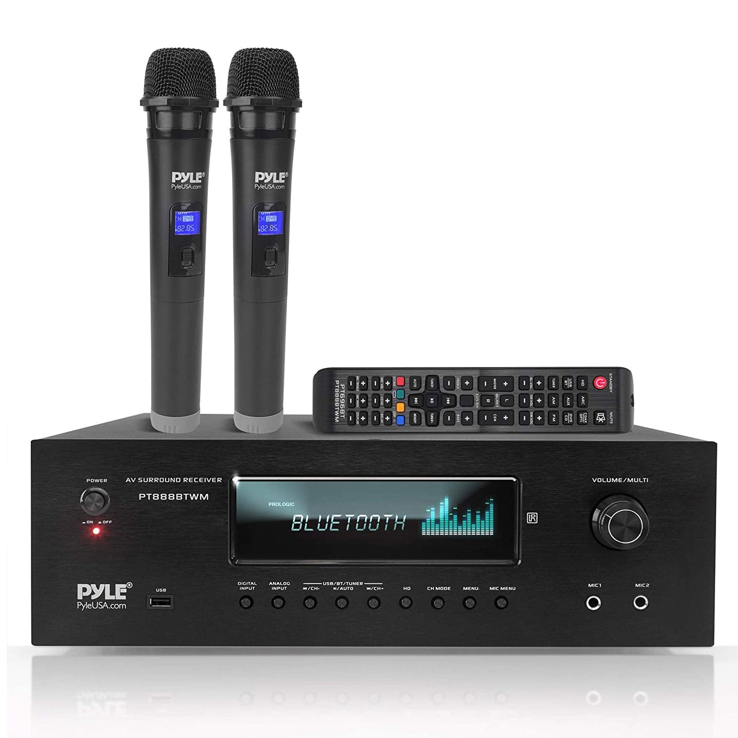 Pyle 5.2 Channel Bluetooth Audio Receiver Amp w/ 2 Microphones, Black (Open Box) - VMInnovations