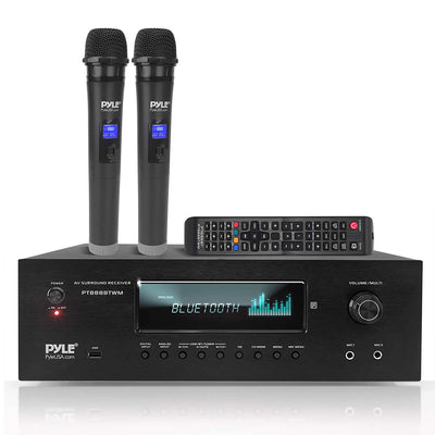 Pyle 5.2 Channel Bluetooth Audio Receiver Amp w/ 2 Microphones, Black (Open Box) - VMInnovations