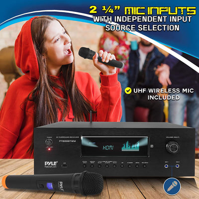 Pyle 5.2 Channel Bluetooth Audio Receiver Amp w/ 2 Microphones, Black (Open Box) - VMInnovations
