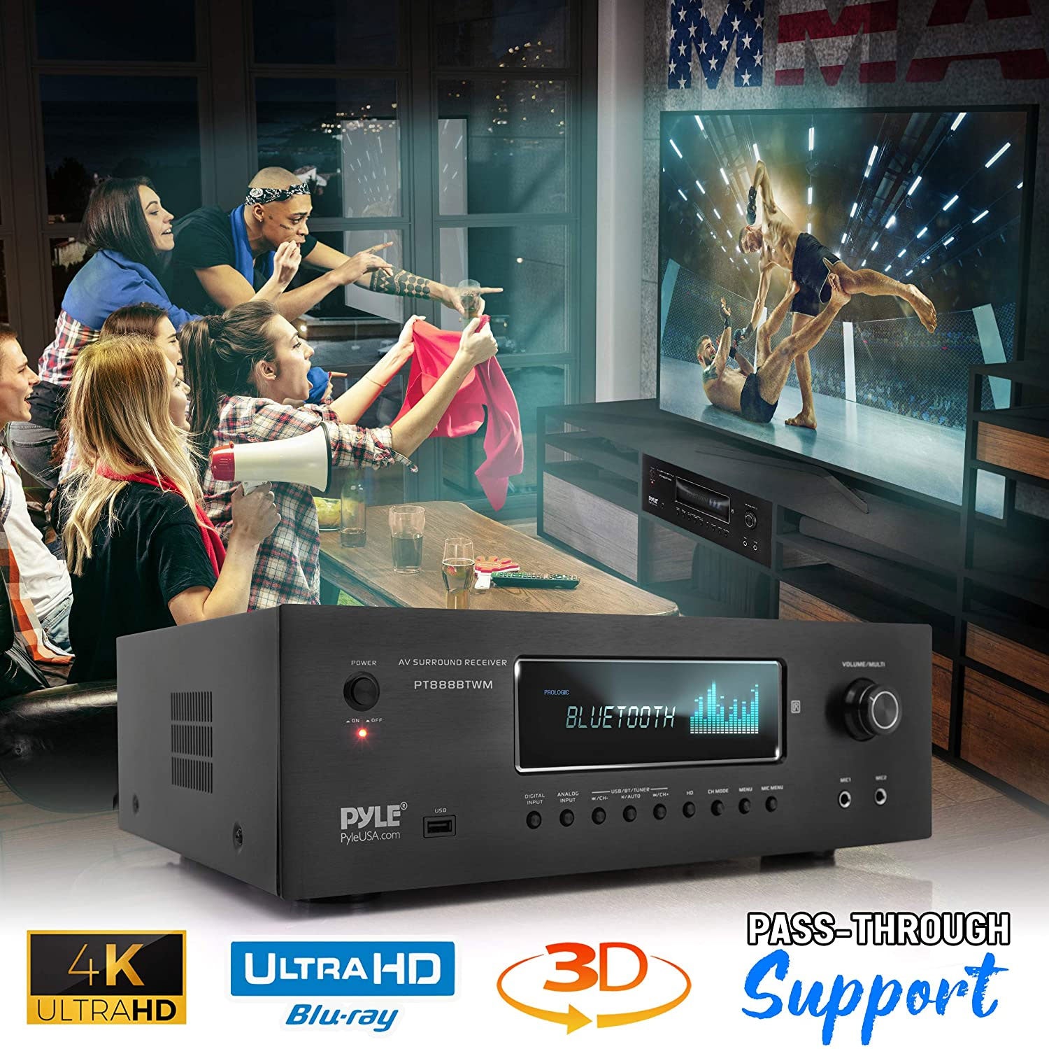 Pyle 5.2 Channel Bluetooth Audio Receiver Amp w/ 2 Microphones, Black (Open Box) - VMInnovations