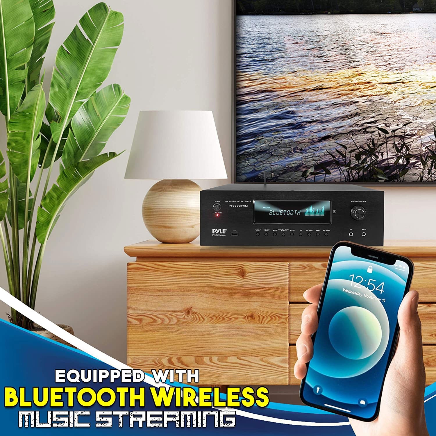 Pyle 5.2 Channel Bluetooth Audio Receiver Amp w/ 2 Microphones, Black (Open Box) - VMInnovations