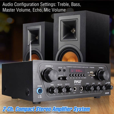 Pyle PTA24BT Bluetooth Home Audio 250 Watt 2 Channel Amplifier Stereo Receiver (Refurbished)