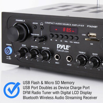 Pyle PTA24BT Bluetooth Home Audio 250W 2 Channel Amp Stereo Receiver (2 Pack) - VMInnovations