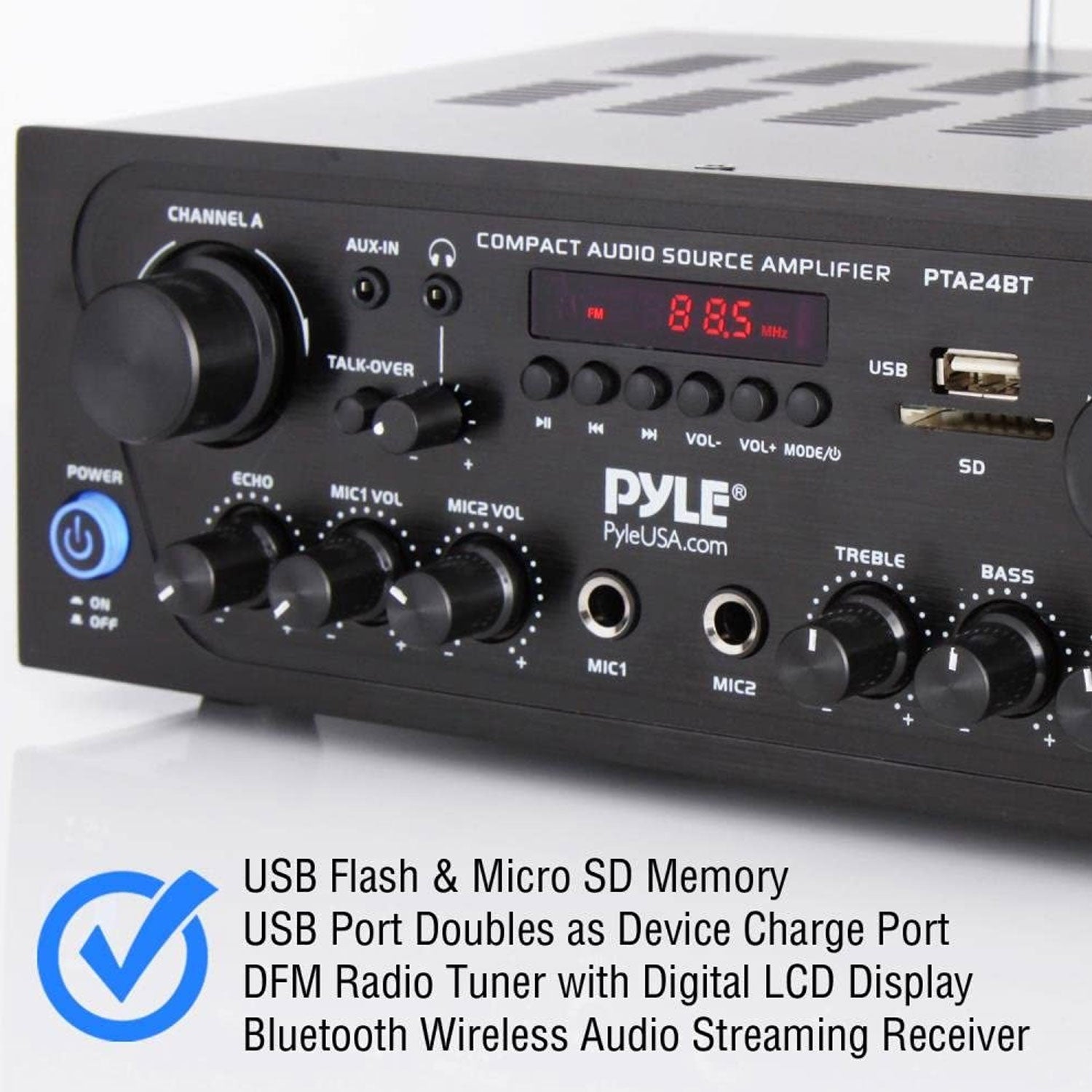 Pyle PTA24BT Bluetooth Home Audio 250W 2 Channel Amp Stereo Receiver (2 Pack) - VMInnovations