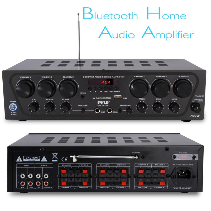 Pyle PTA62BT.5 Bluetooth Home Audio 750 Watt 6 Channel Amplifier Stereo Receiver