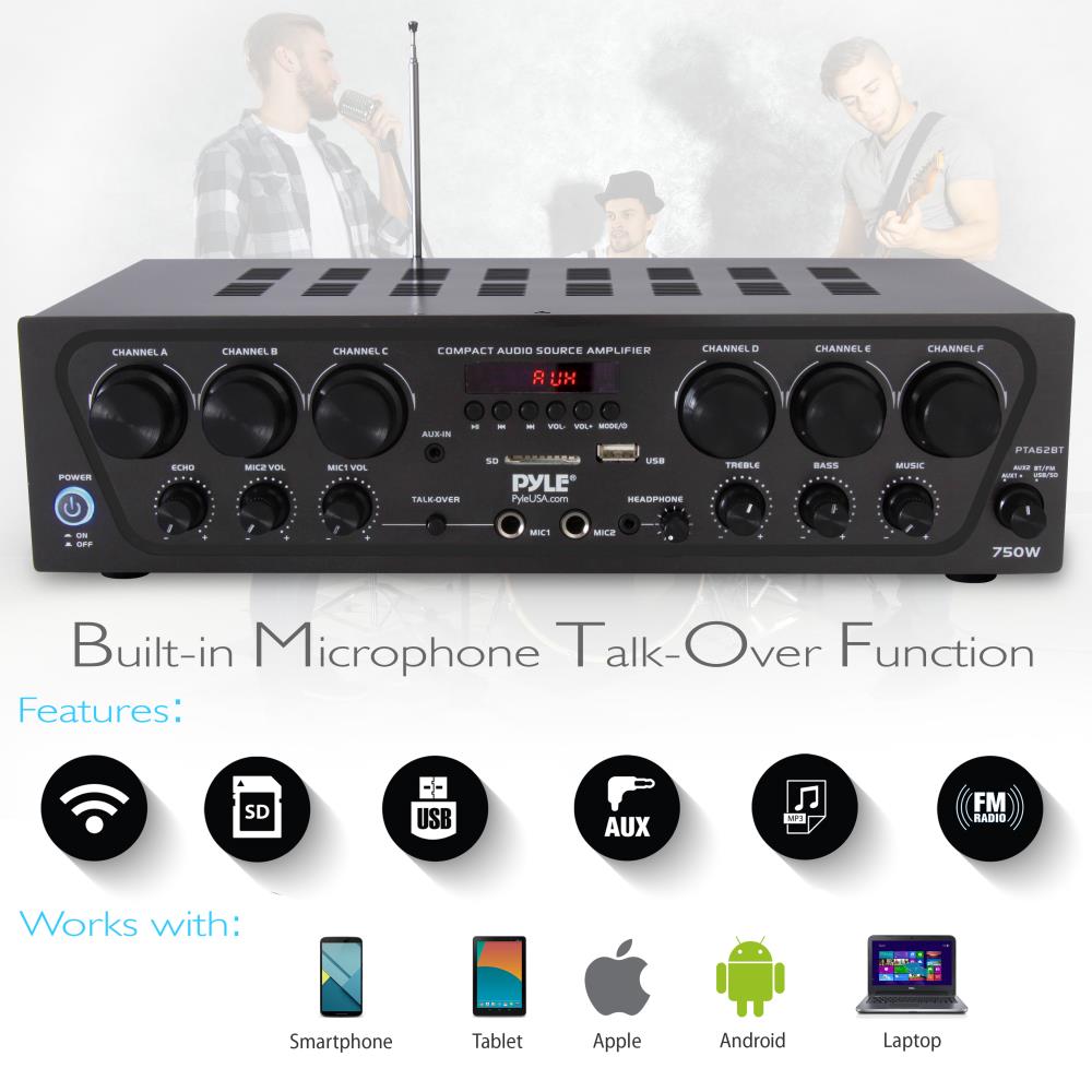 Pyle Bluetooth Home Audio 750W 6 Channel Amplifier Stereo Receiver (Open Box)