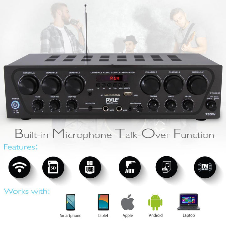 Pyle Bluetooth Home Audio 750W 6 Channel Amplifier Stereo Receiver (Open Box) - VMInnovations