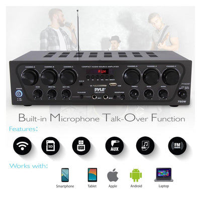 Pyle Bluetooth Home Audio 750 Watt 6 Channel Amplifier Stereo Receiver(Open Box) - VMInnovations