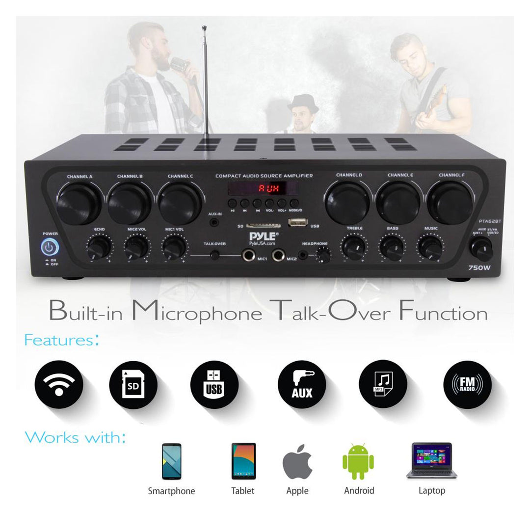 Pyle Bluetooth Home Audio 750 Watt 6 Channel Amplifier Stereo Receiver(Open Box) - VMInnovations