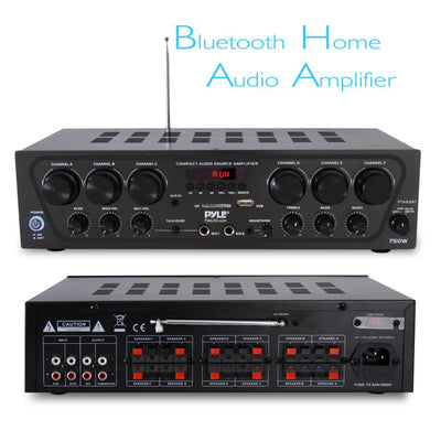 Pyle Bluetooth Home Audio 750 Watt 6 Channel Amplifier Stereo Receiver (2 Pack)