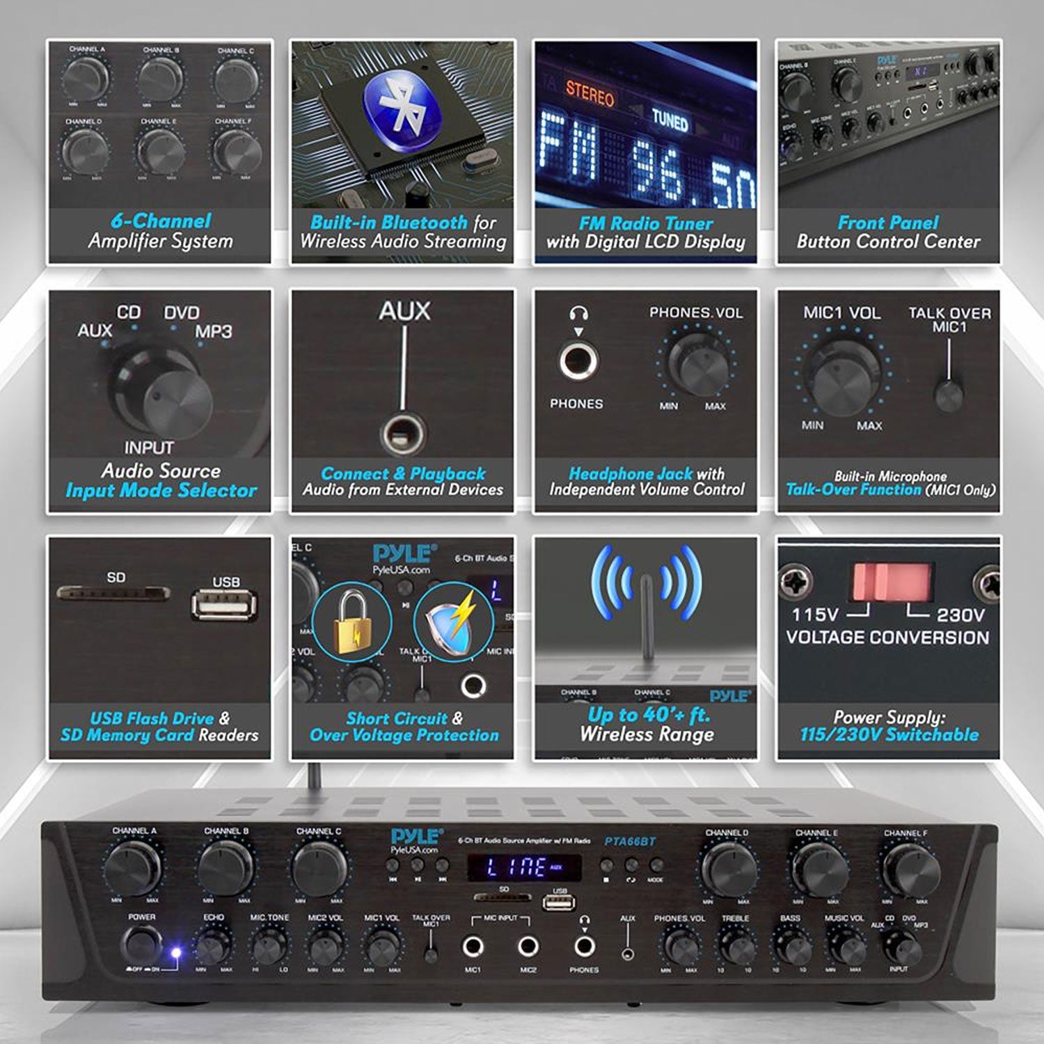 Pyle Bluetooth Home Audio 600 Watt 6 Channel Amplifier Stereo Receiver (Used) - VMInnovations