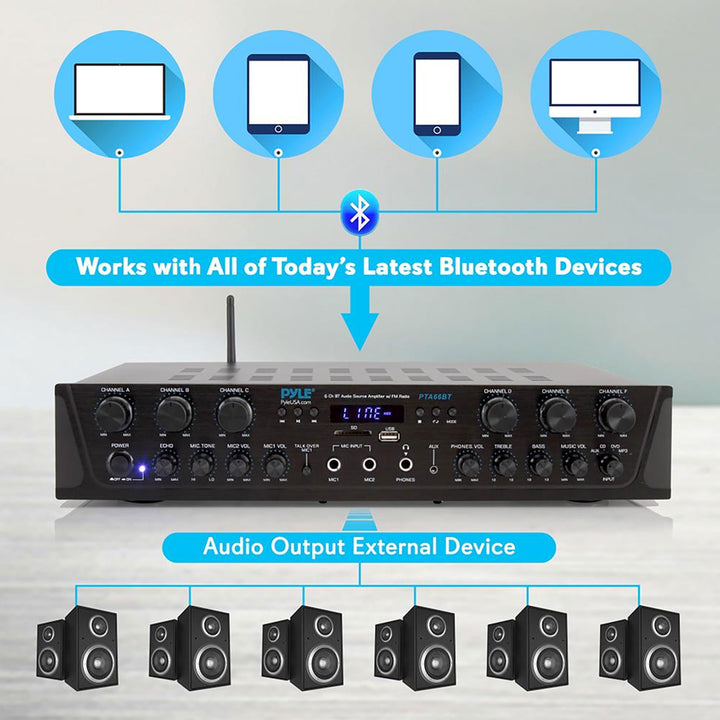 Pyle Bluetooth Home Audio 600 Watt 6 Channel Amplifier Stereo Receiver(Open Box)