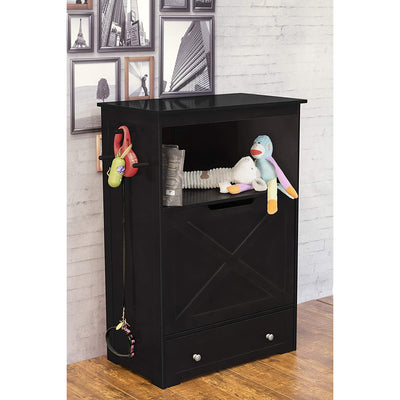 Zoovilla Pet Feeder Large Storage Bin with Hidden Elevated Dog Bowl Stand, Black
