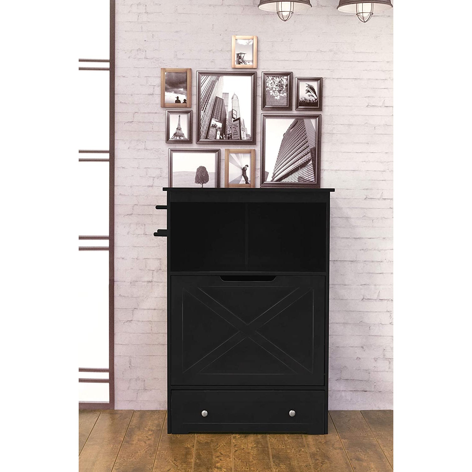 Zoovilla Pet Feeder Large Storage Bin with Hidden Elevated Dog Bowl Stand, Black