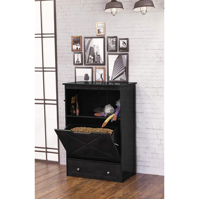 Zoovilla Pet Feeder Large Storage Bin with Hidden Elevated Dog Bowl Stand, Black