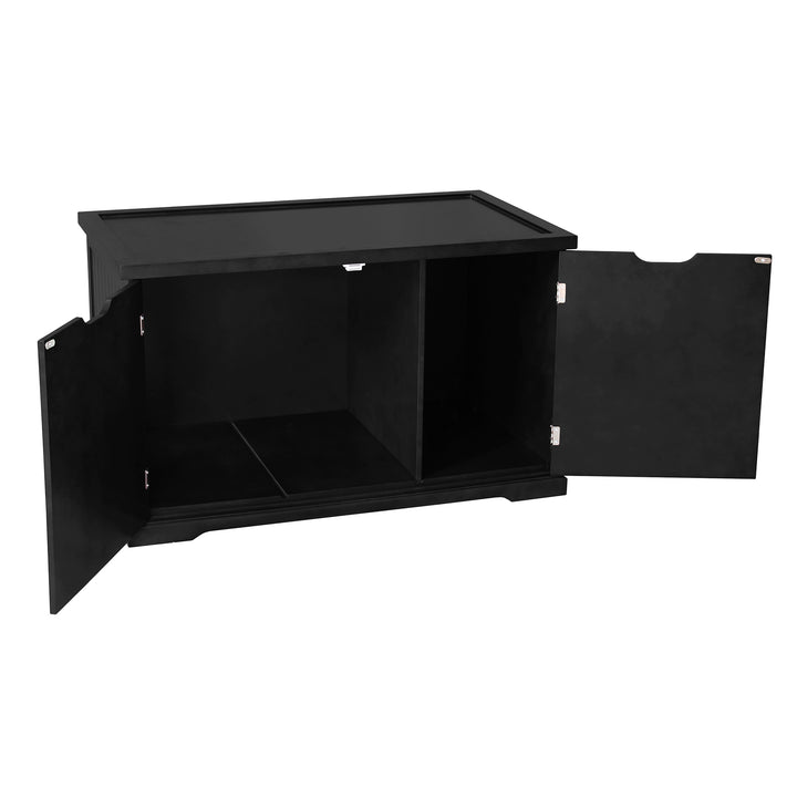 Merry Products Multi Functional Cat Litter Box Bench Cabinet, Black (Open Box)