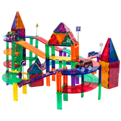 128 Piece Magnetic Kids Toy Building Kit Race Track Set w/ 3 Cars (Used) - VMInnovations