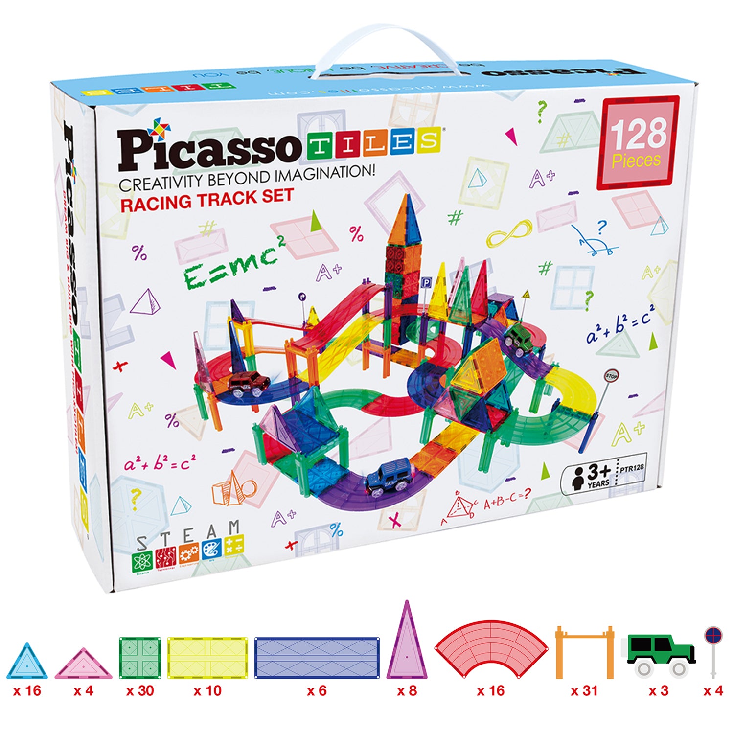 128 Piece Magnetic Kids Toy Building Kit Race Track Set w/ 3 Cars (Used) - VMInnovations