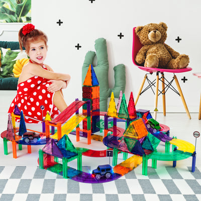 128 Piece Magnetic Kids Toy Building Kit Race Track Set w/ 3 Cars (Used) - VMInnovations