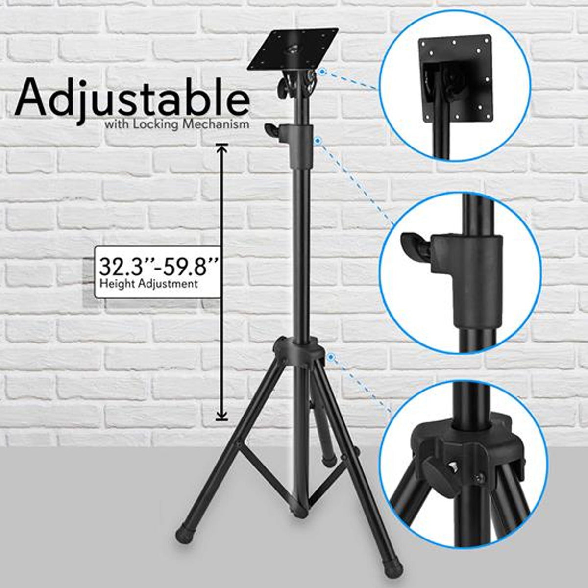Pyle Foldable Adjustable Height Steel Tripod Flatscreen TV Stand, Black (2 Pack)