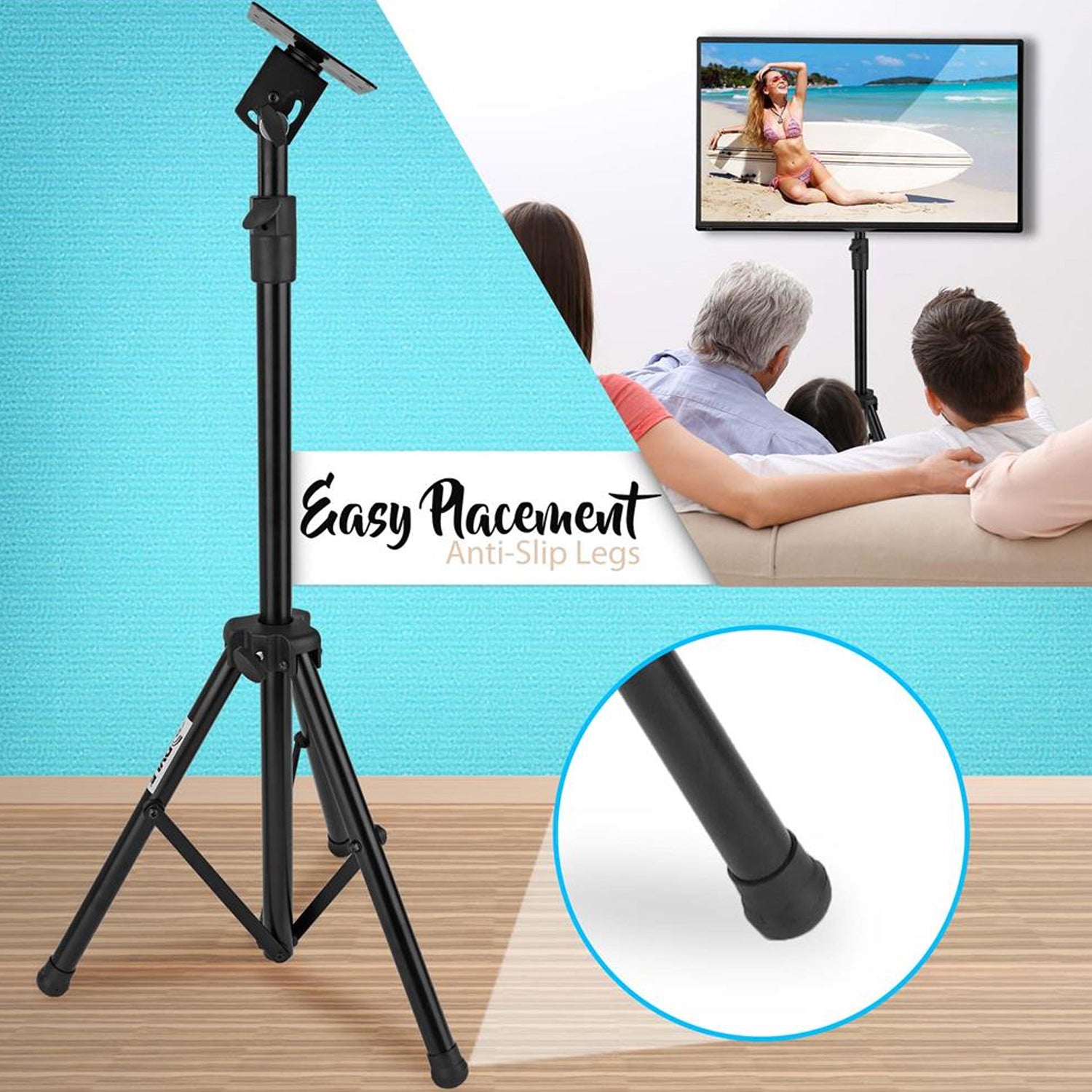 Pyle Foldable Portable Adjustable Height Steel Tripod Flatscreen TV Stand, Black - VMInnovations