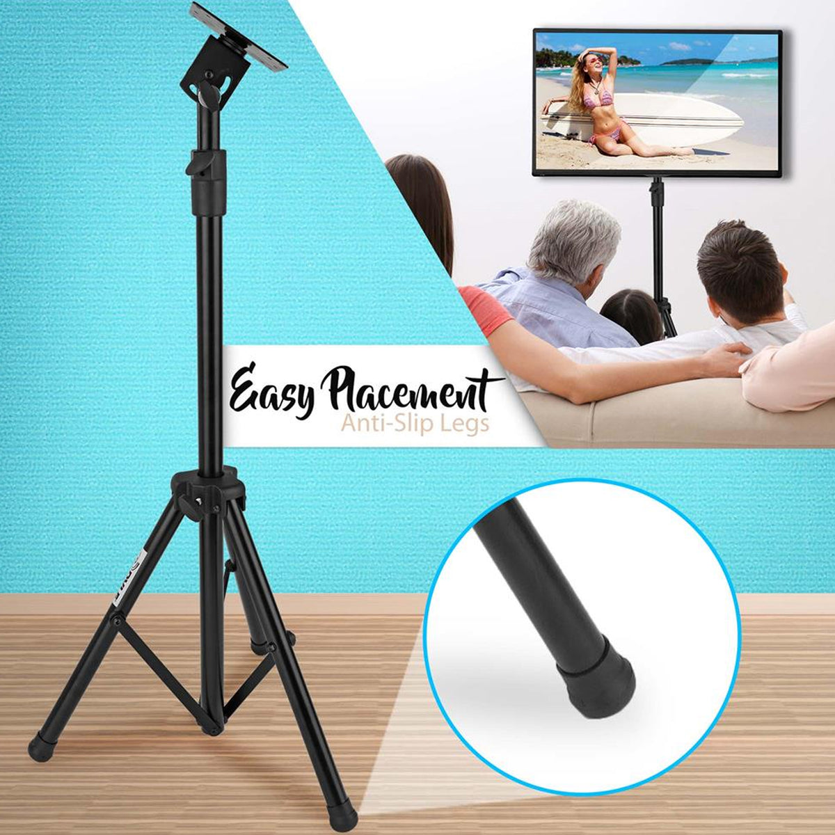 Pyle Foldable Adjustable Height Steel Tripod Flatscreen TV Stand, Black (2 Pack) - VMInnovations
