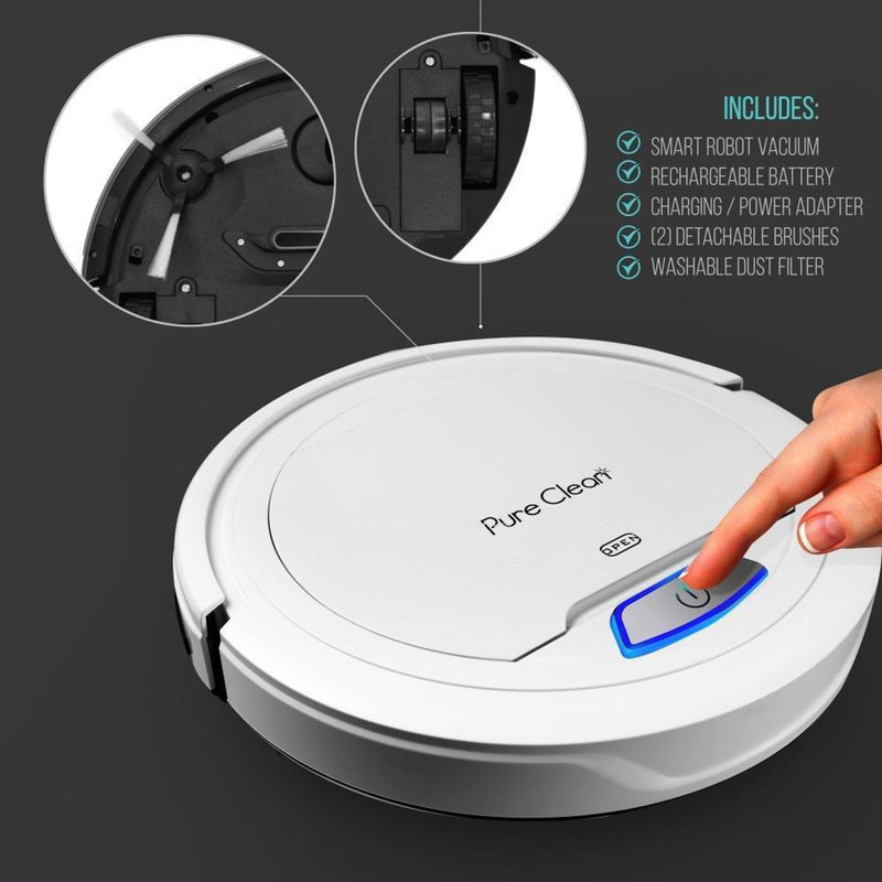 Pyle PureClean Smart Robot Vacuum Powerful Home Cleaning System, White (Used)