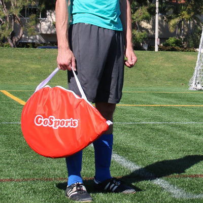 GoSports Portable Pop Up 4 foot Soccer Goals with Set of 2 Nets, Cones and Case