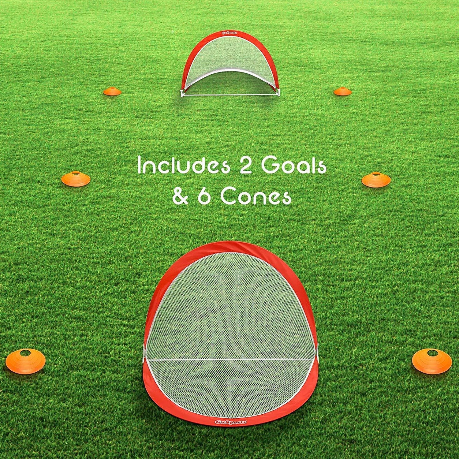 GoSports Portable Pop Up 4 foot Soccer Goals with Set of 2 Nets, Cones and Case