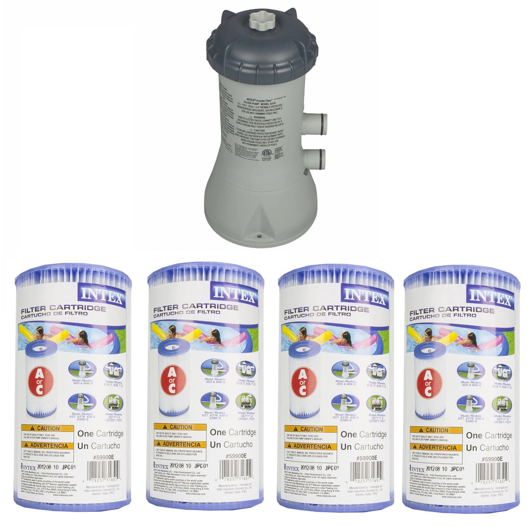 Intex 1000 GPH Swimming Pool Filter & Intex Type A Replacement Filter (4 Pack)