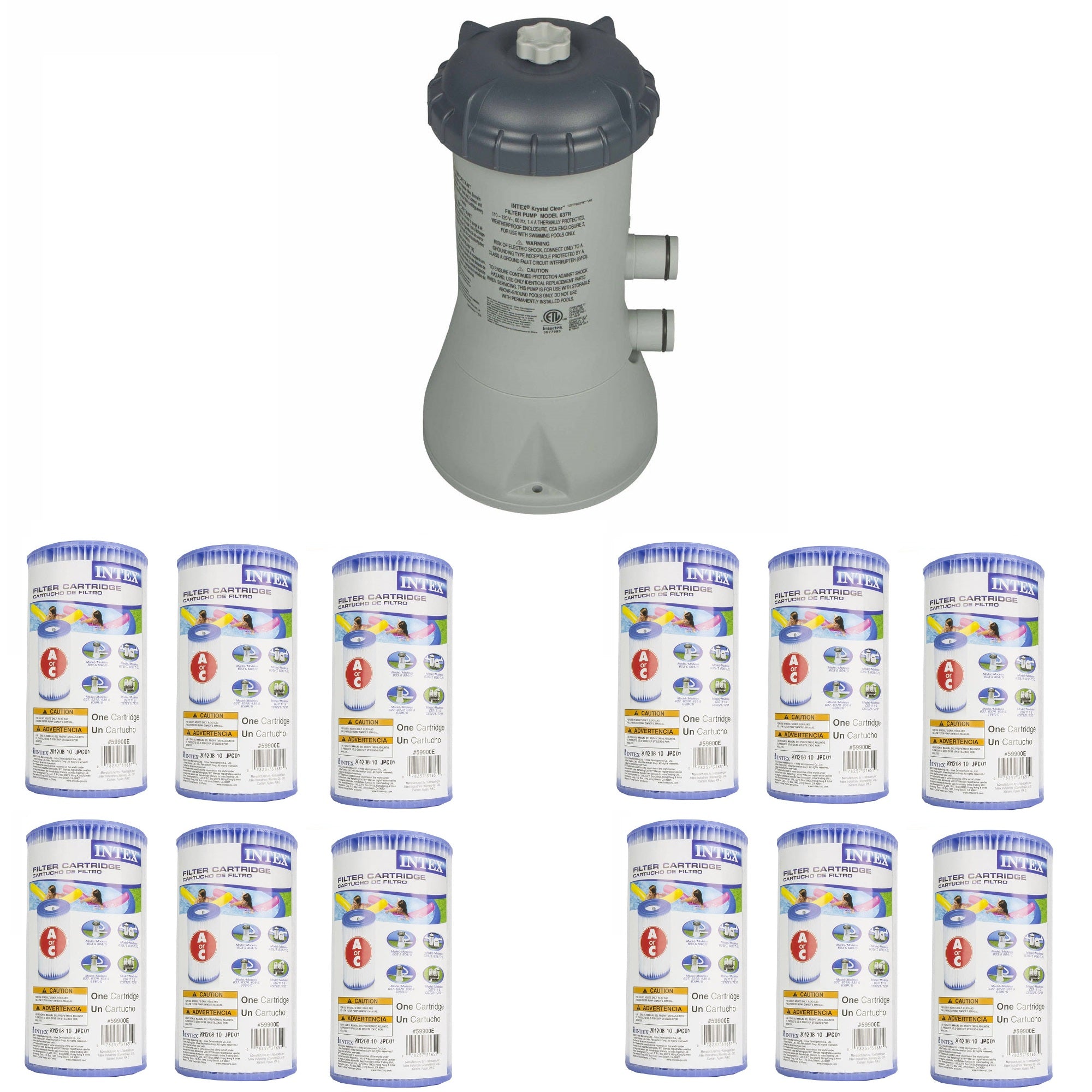 Intex 1000 GPH Swimming Pool Filter & Intex Type A Replacement Filter (12 Pack)