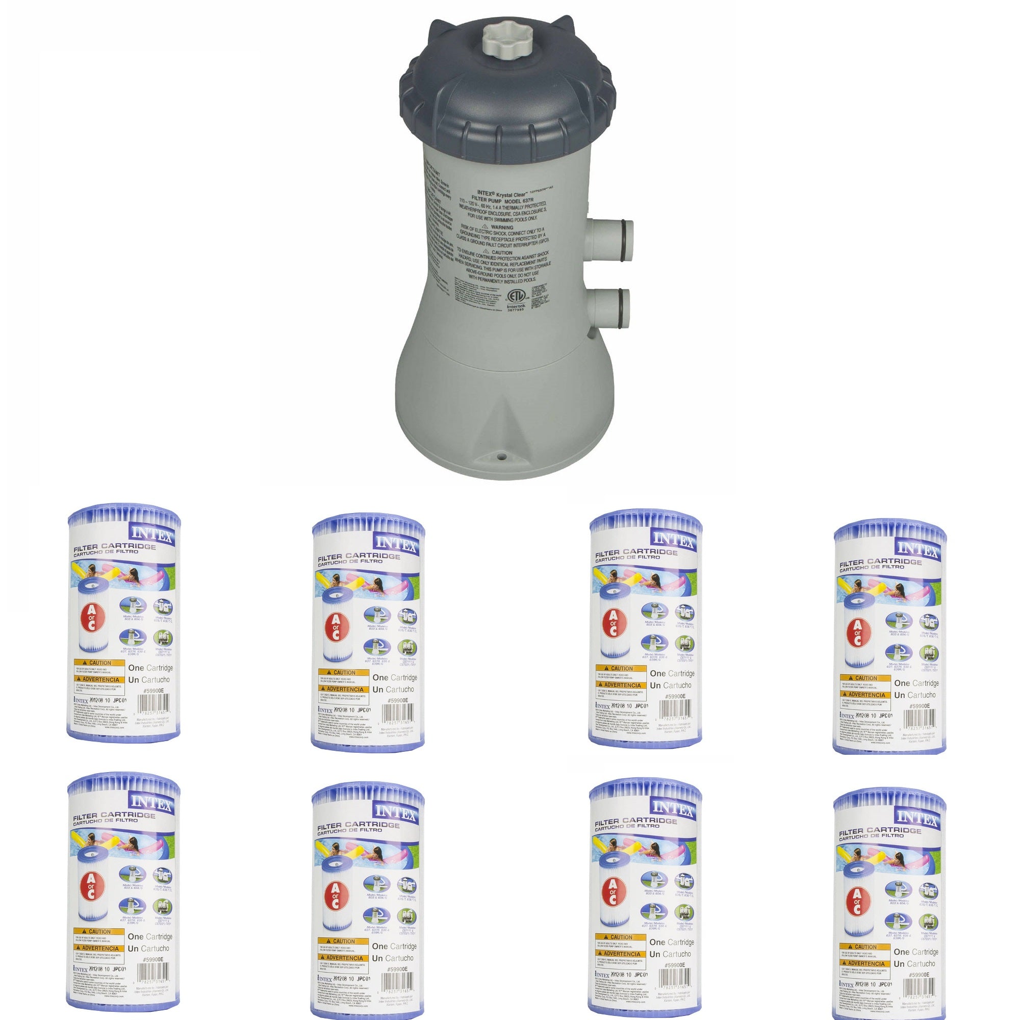 Intex 1000 GPH Swimming Pool Filter & Intex Type A Replacement Filter (8 Pack)