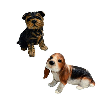 Michael Carr Designs Basset Hound and Yokshire Terrier Puppy Garden Figurines