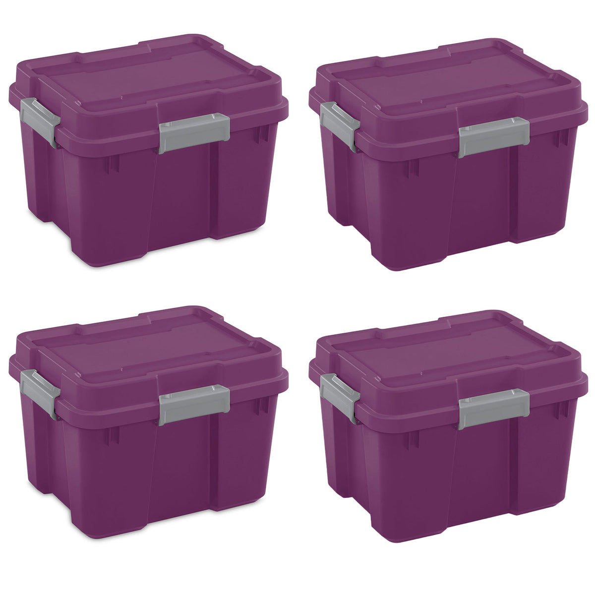 Sterilite 20 Gal Gasket Tote Storage Container Box w/ Lid, Purple/Gray (4 Pack)