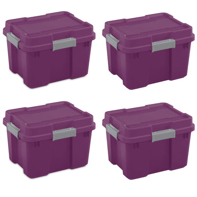 Sterilite 20 Gal Gasket Tote Storage Container Box w/ Lid, Purple/Gray (4 Pack)