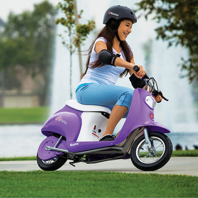 Razor Pocket Mod Miniature Euro 24V Electric Kids Scooter & Helmet, Purple