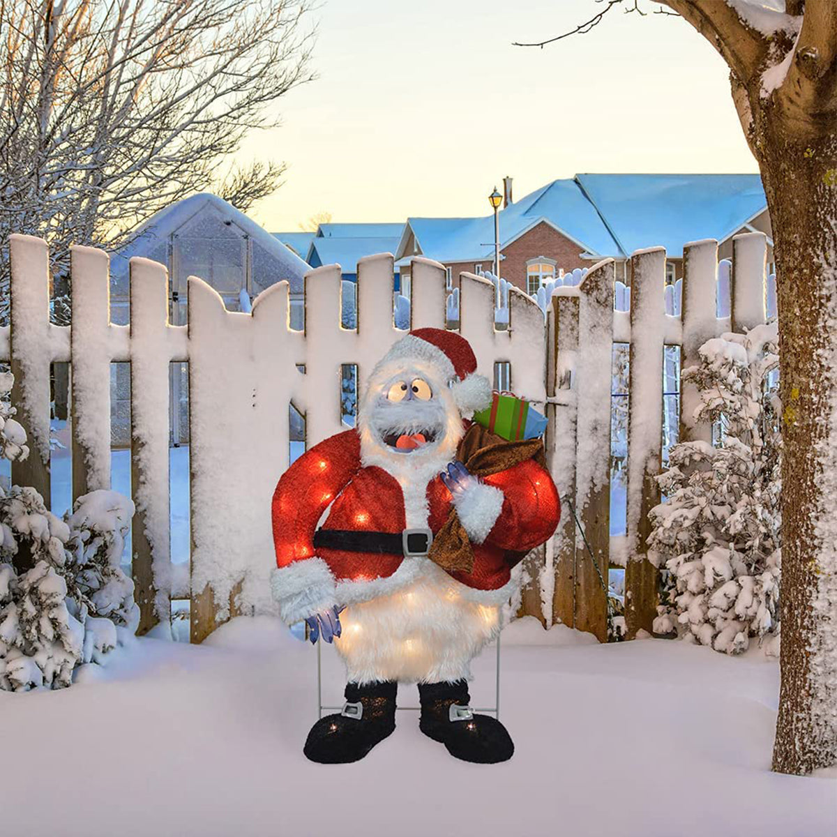 ProductWorks 32 Inch Pre Lit Santa & 24 Inch Snowman Christmas Yard Decorations