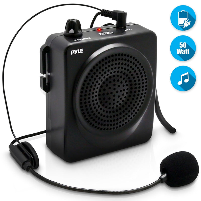 PylePro PWMA50B 50 Watt Portable Rechargeable PA System with Headset Mic, Black