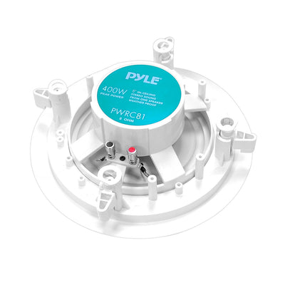 Pyle 8 Inch 400 Watt 2 Way Indoor/Outdoor In Wall Ceiling Speaker, White, 2 Pair