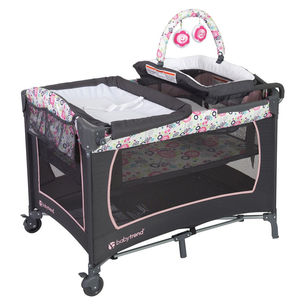 Baby Trend Lil Snooze Deluxe Nursery Center Playard Play Crib w/ Bassinet, Flora - VMInnovations